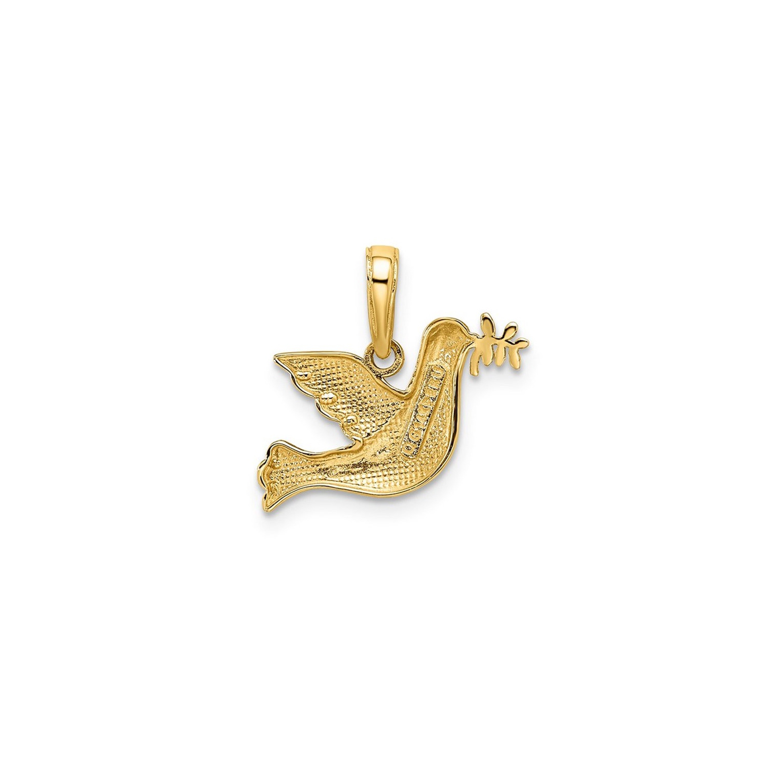 Pendentif à branche d'olive et colombe en or jaune et blanc 14K ct