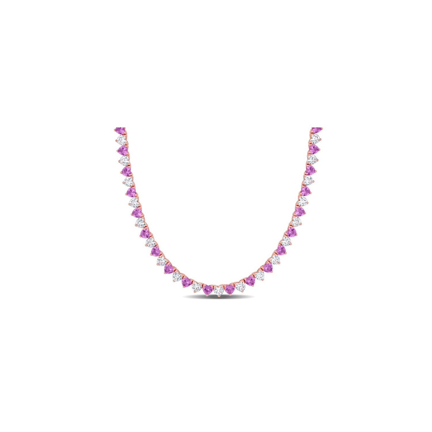 31.00 Carat Lab-Created Rose and White Sapphire Heart Necklace in Rose Plated Sterling Silver