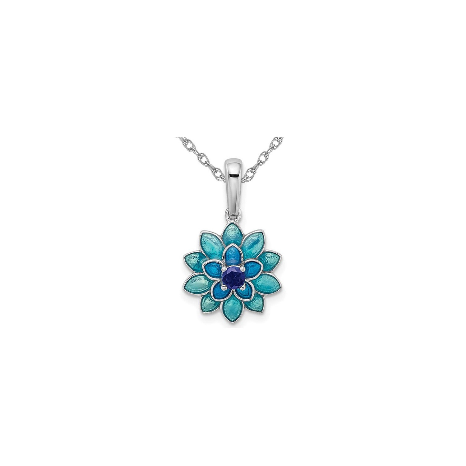 1/8 Carat Lab-Created Blue Sapphire Flower Pendant Necklace in Sterling Silver with Chain