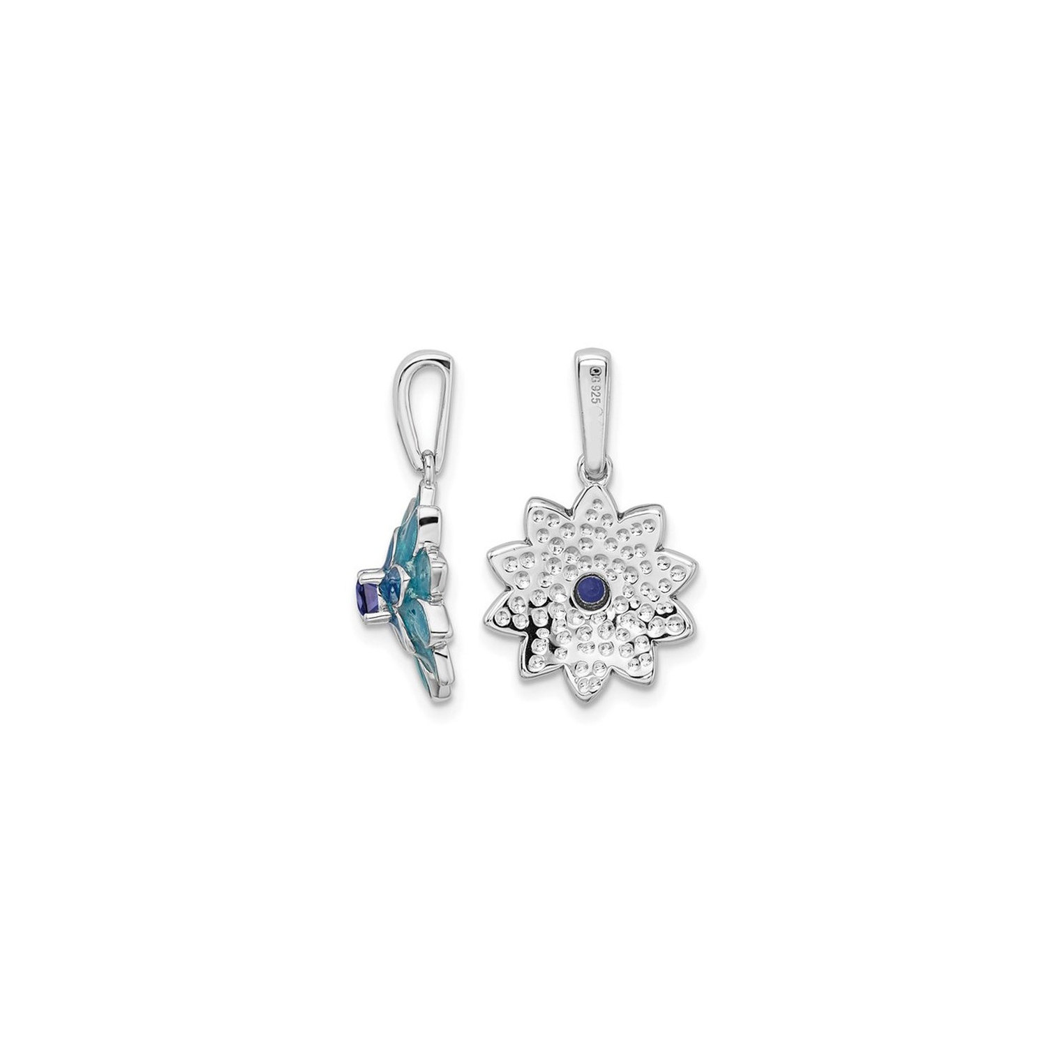 1/8 Carat Lab-Created Blue Sapphire Flower Pendant Necklace in Sterling Silver with Chain