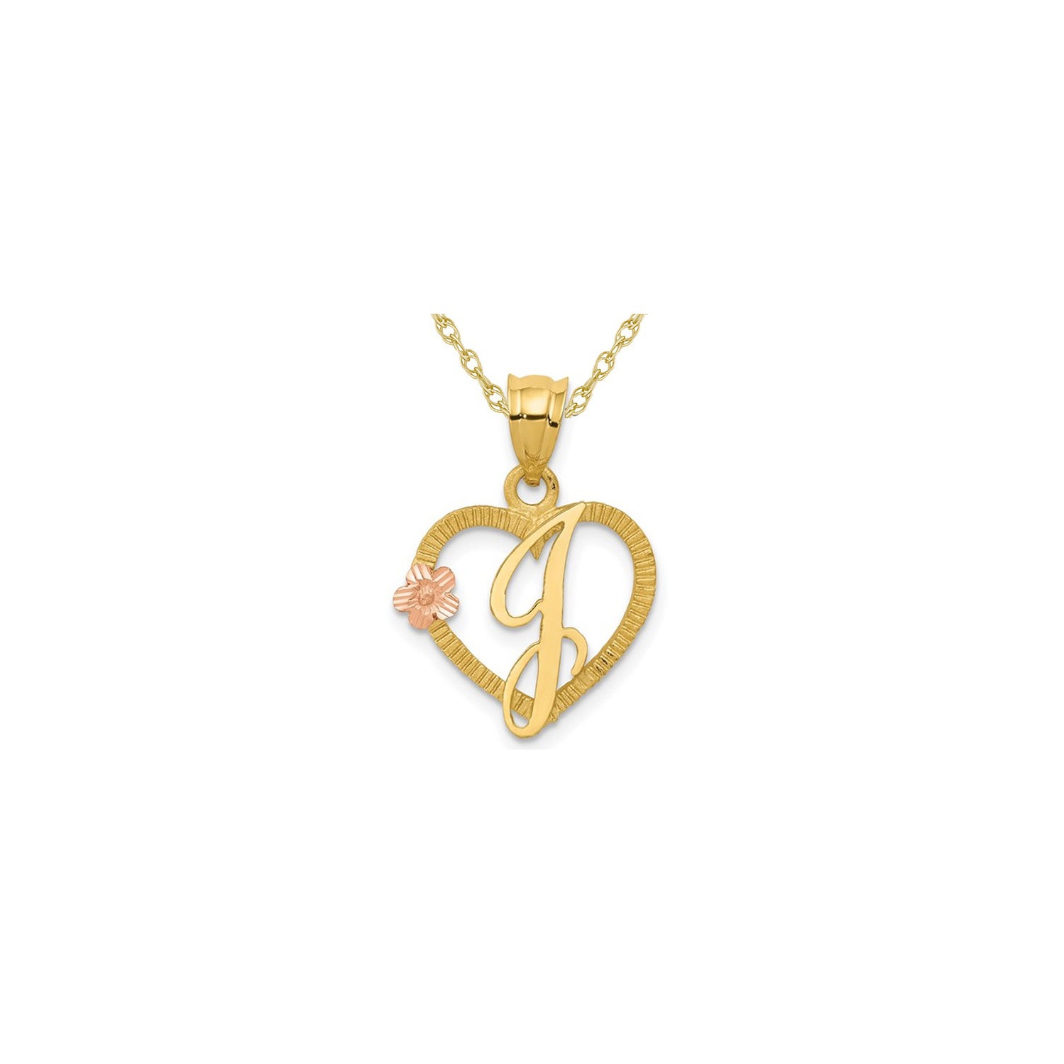 14K Yellow Gold Initial -J- Heart Necklace Pendant Charm with Chain