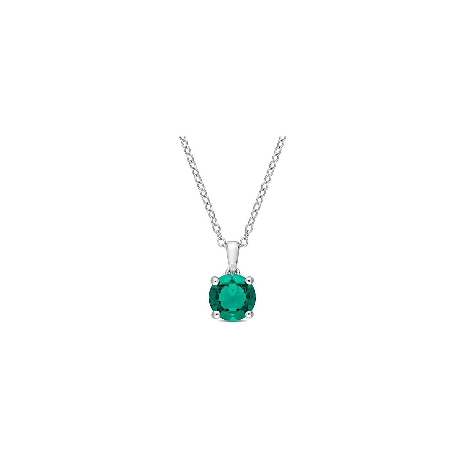 1.15 Carat Lab-Created Emerald Solitaire Pendant Necklace in Sterling Silver with Chain