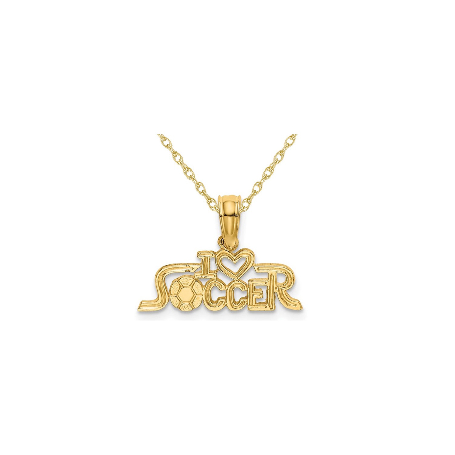 10K Yellow Gold I HEART SOCCER Charm Pendant Necklace with Chain