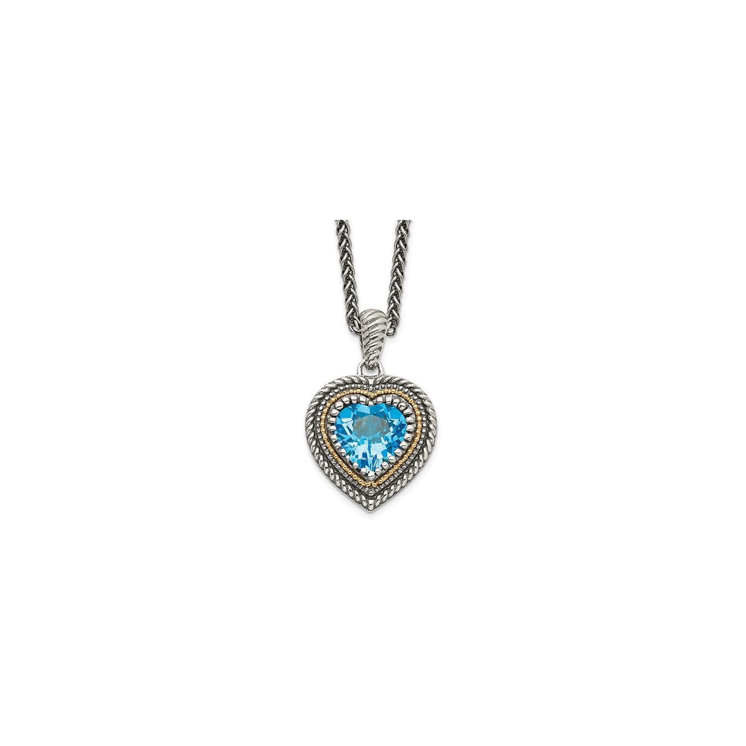 2.88 Carat Blue Topaz Heart Pendant Necklace in Antiqued Sterling Silver with Chain