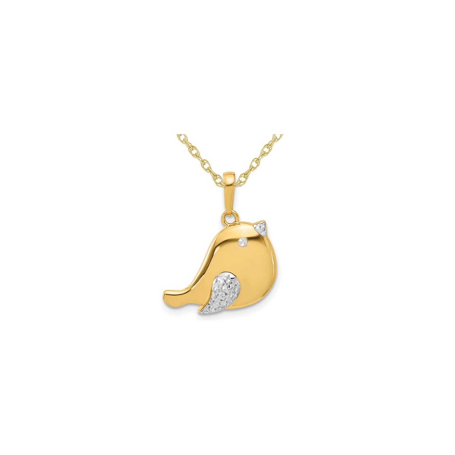 Collier à pendentif en or jaune 14K ct avec breloque en forme d'oiseau et chaîne