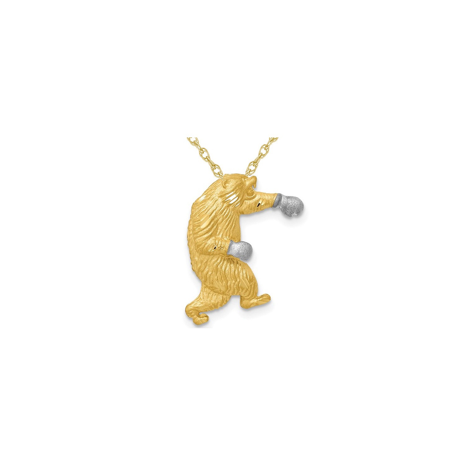 14K Yellow Gold Boxing Bear Charm Pendant Necklace with Chain
