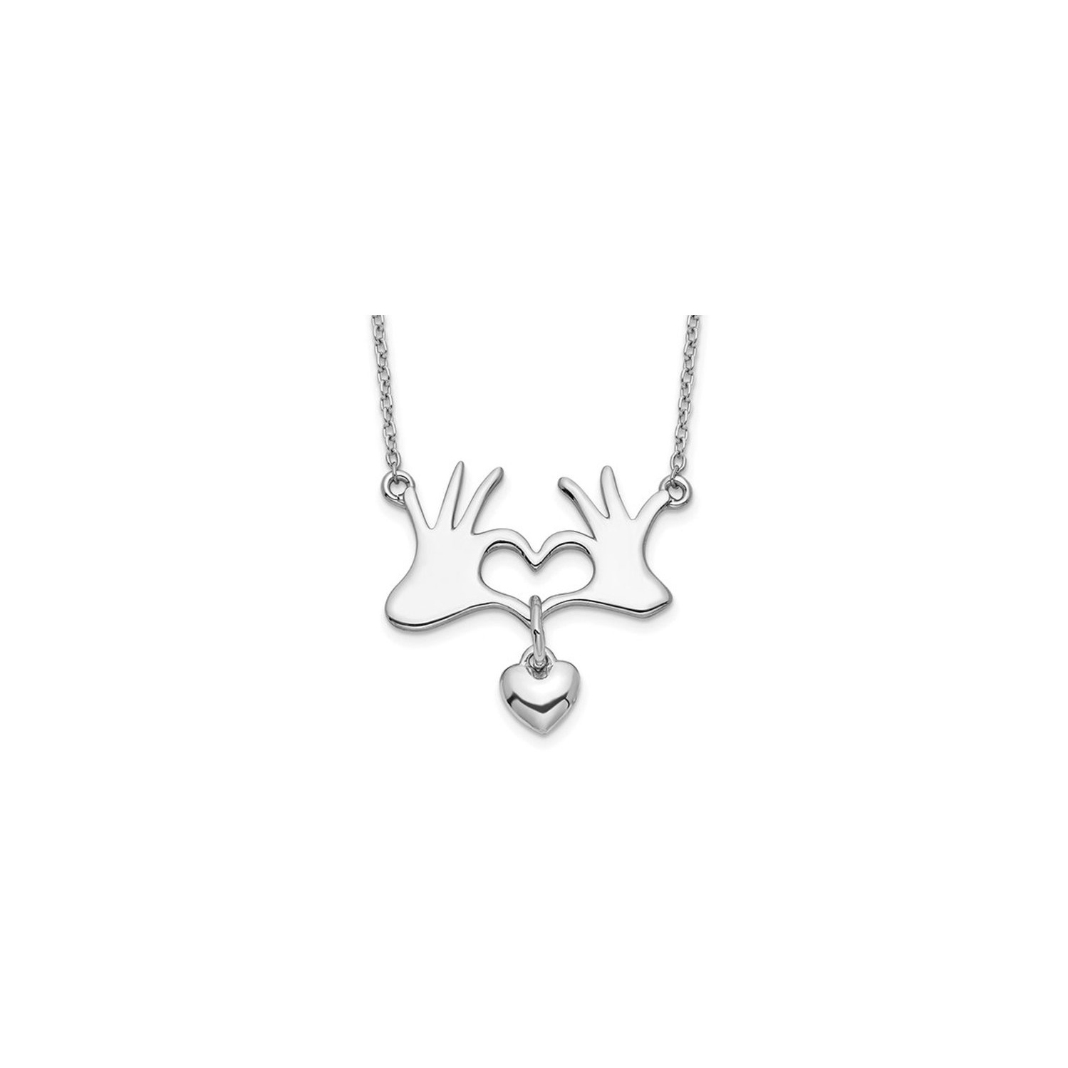 Sterling Silver Hands and Heart Pendant Necklace with Chain