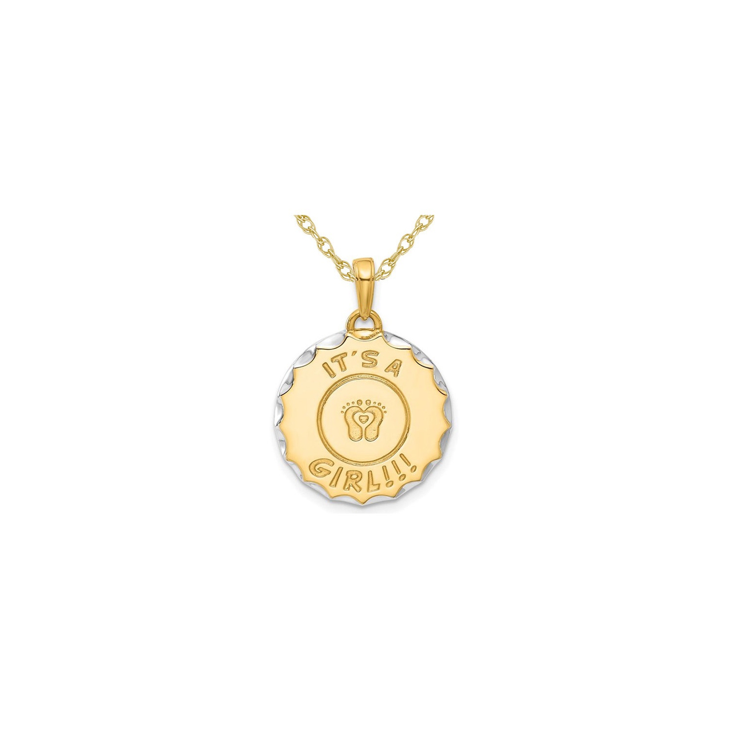 14K Yellow Gold Its A Girl Disc Pendant Necklace with Chain