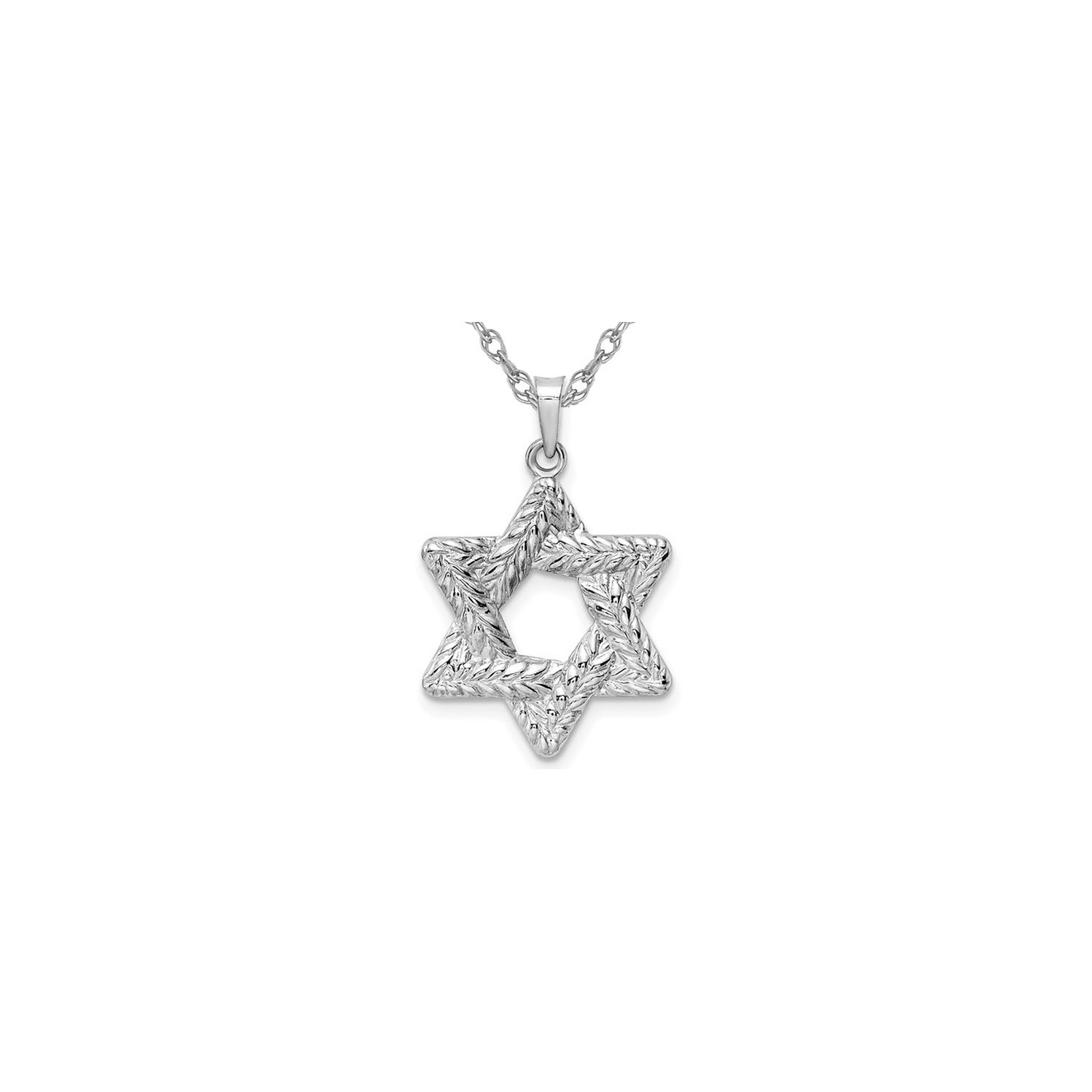 14K White Gold Textured Star of David Pendant Necklace with Chain