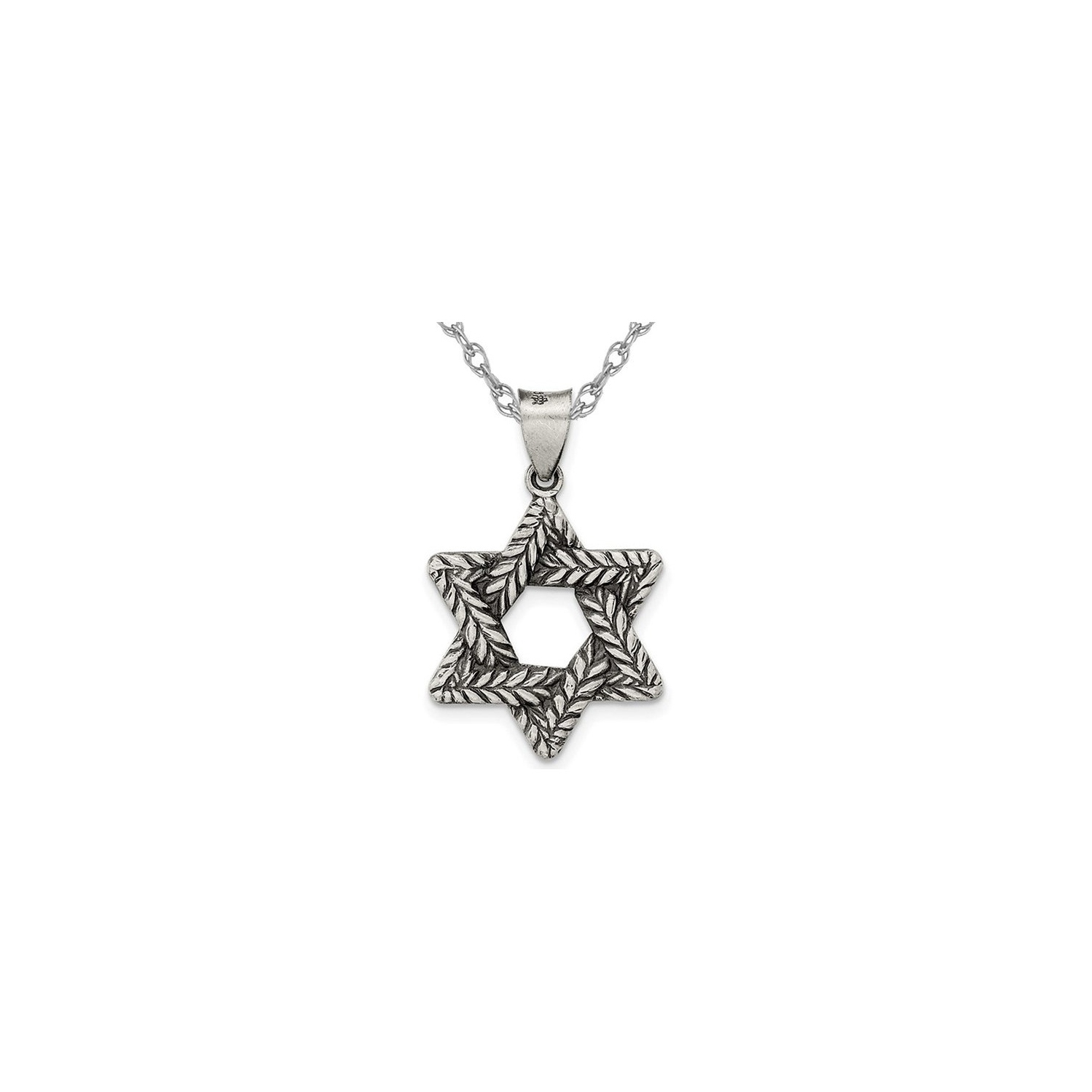 Antiqued Sterling Silver Star of David Medal Pendant Necklace with Chain