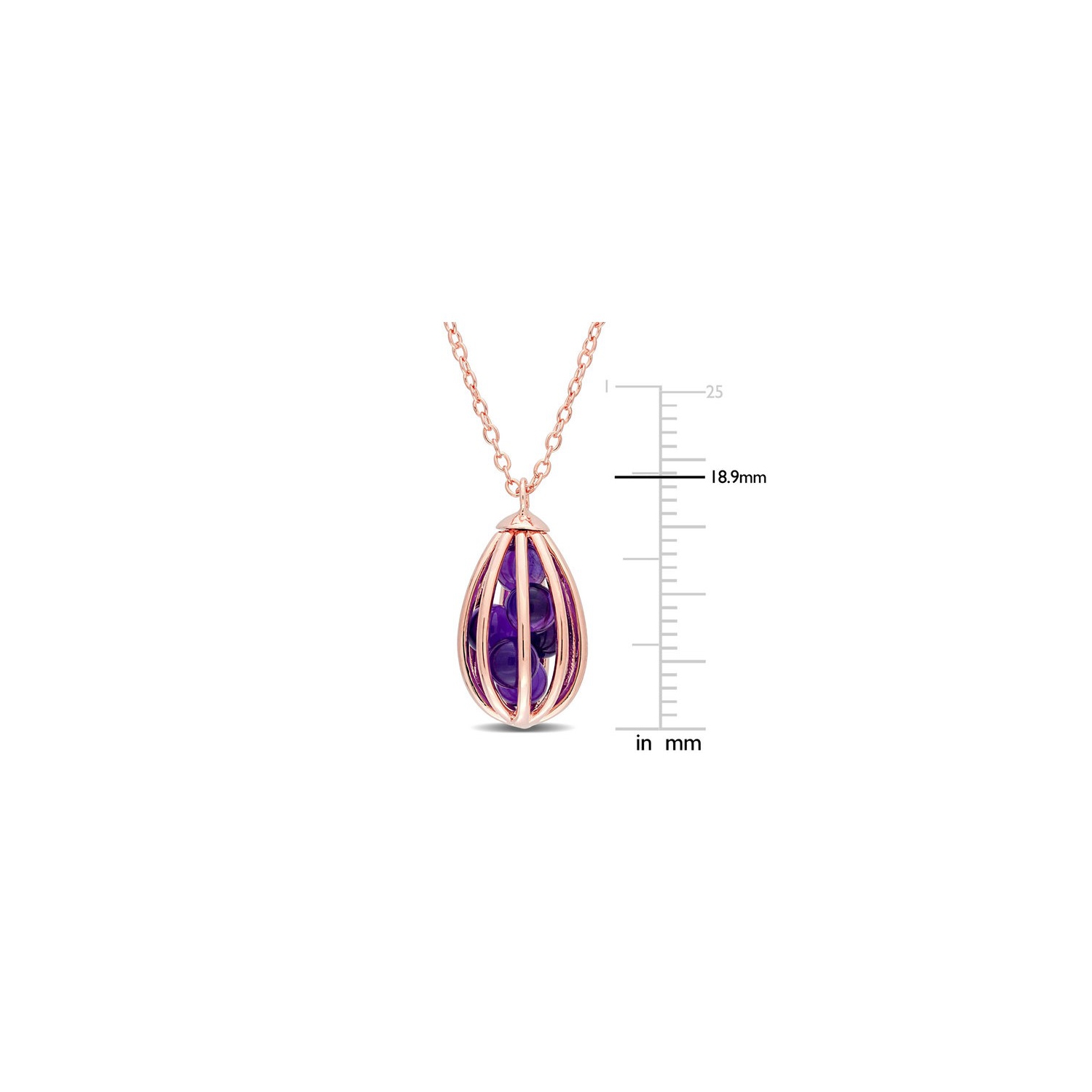 2.70 Carat Amethyst Drop Pendant Necklace in Rose Plated Sterling Silver with Chain