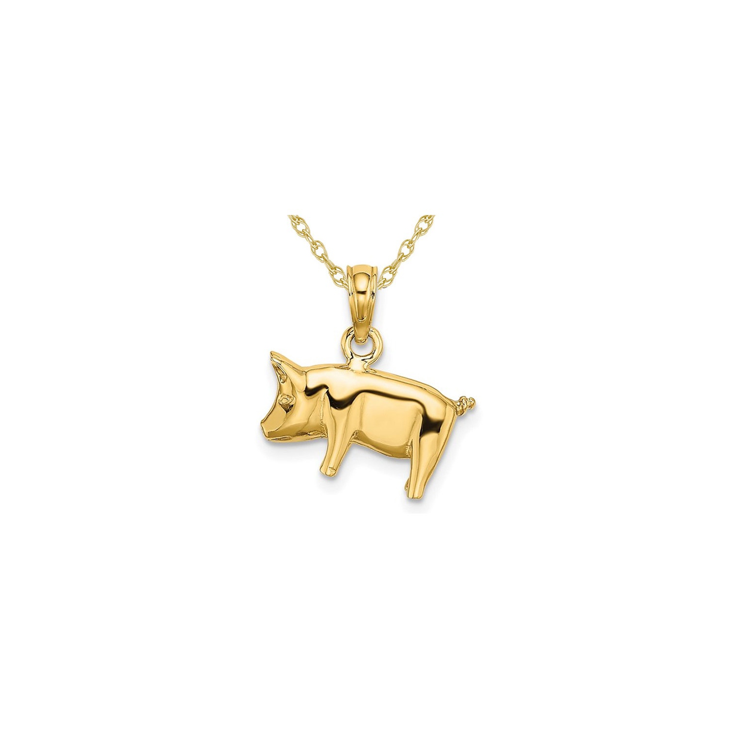 10K Yellow Gold Pig with Curly Tail Charm Pendant Necklace with Chain