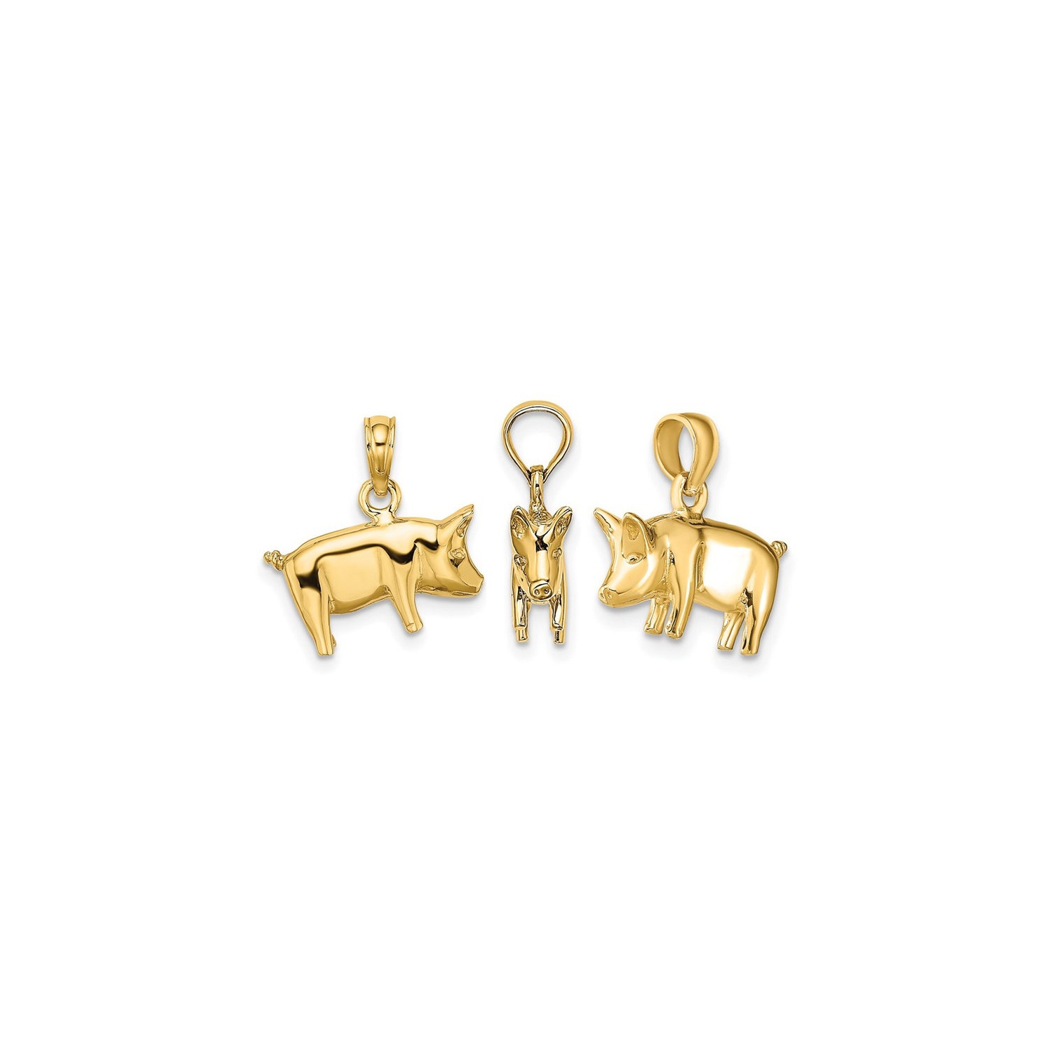 10K Yellow Gold Pig with Curly Tail Charm Pendant Necklace with Chain