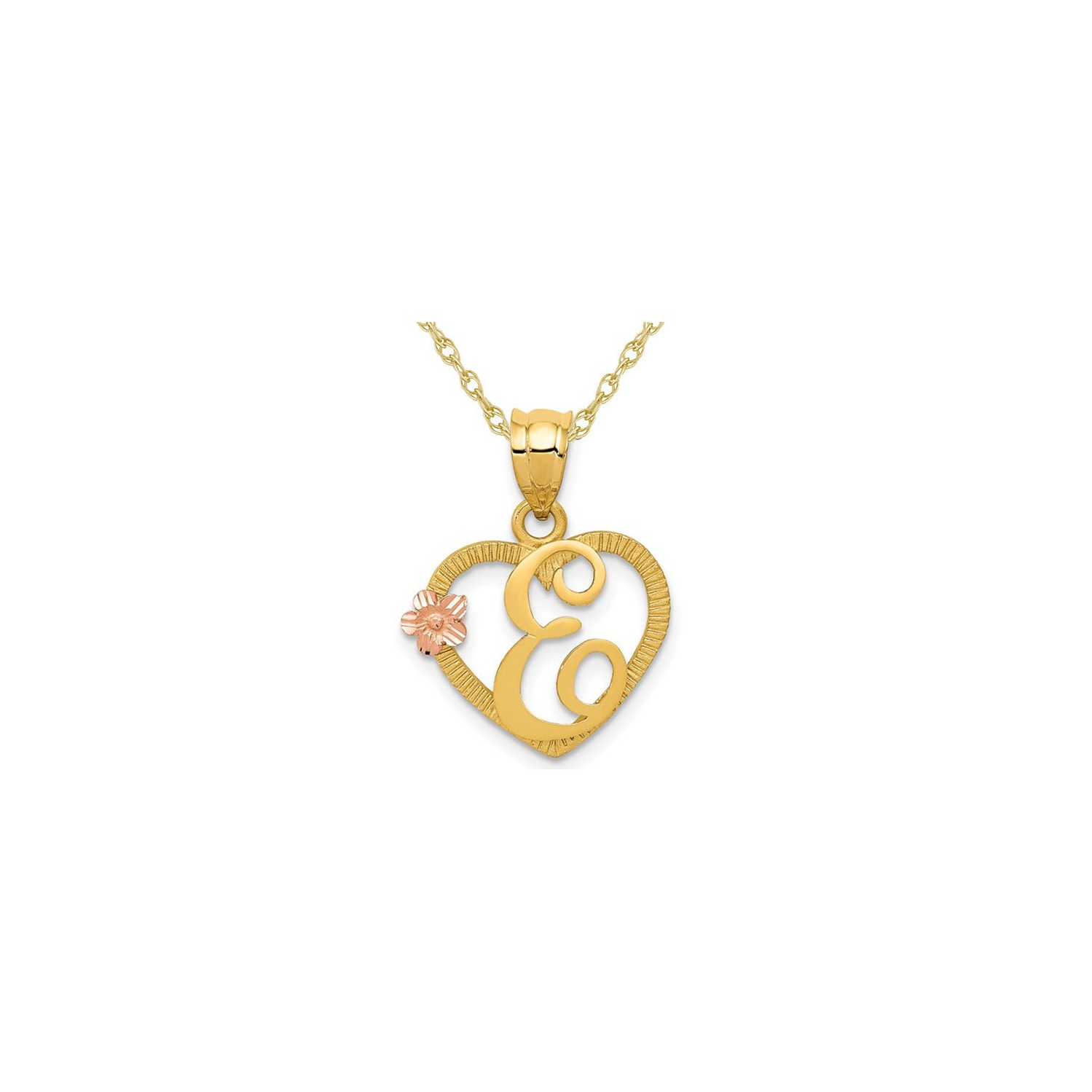 14K Yellow Gold Initial -E- Heart Necklace Pendant Charm with Chain