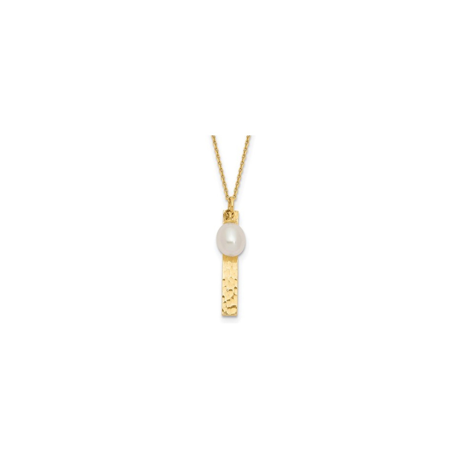 14K Yellow Gold Rice Freshwater Cultured 6-7mm Pearl Drop Pendant Necklace with Chain