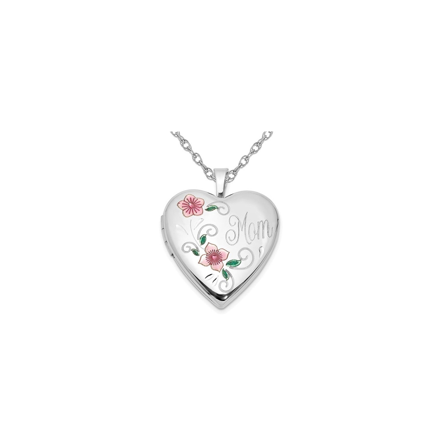 Sterling Silver Mom Heart Flower Locket with Chain