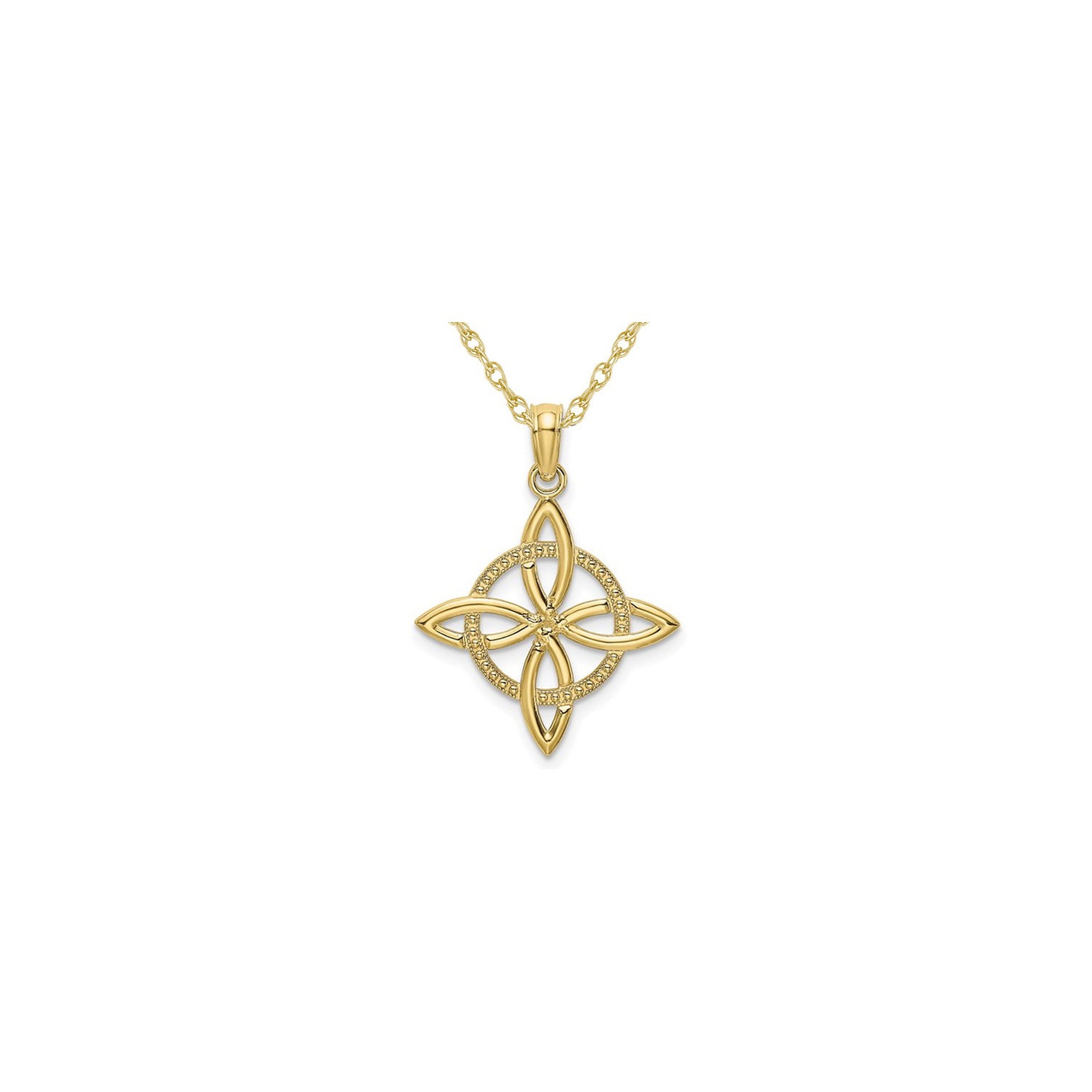 10K Yellow Gold Celtic Eternity Knot Charm Pendant Necklace with Chain