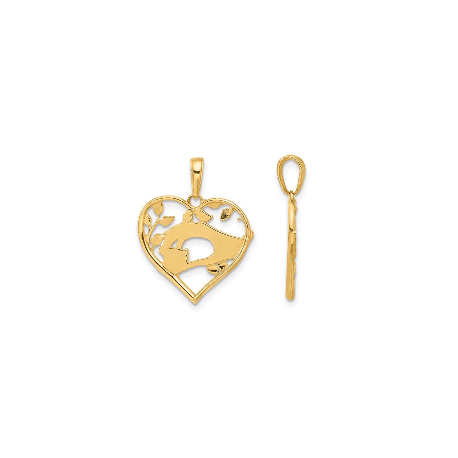 14K Yellow Gold Mother and Child Hands Heart Charm Pendant Necklace with Chain