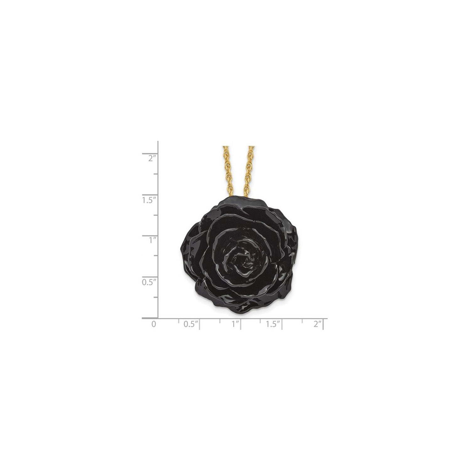 Lacquer Dipped Black Real Rose with 18 inch Yellow Plated Necklace Chain
