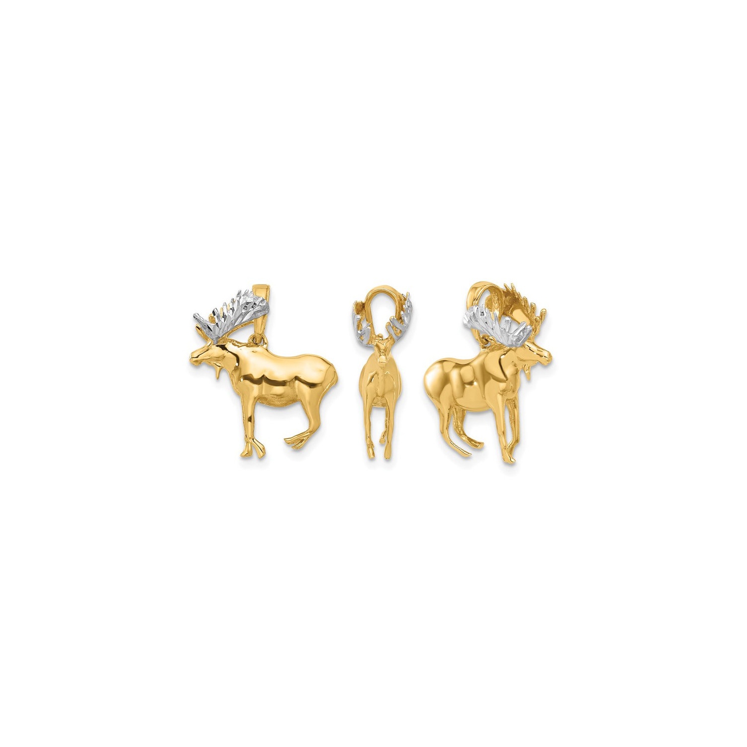 14K Yellow Gold Moose Charm Pendant Necklace with Chain
