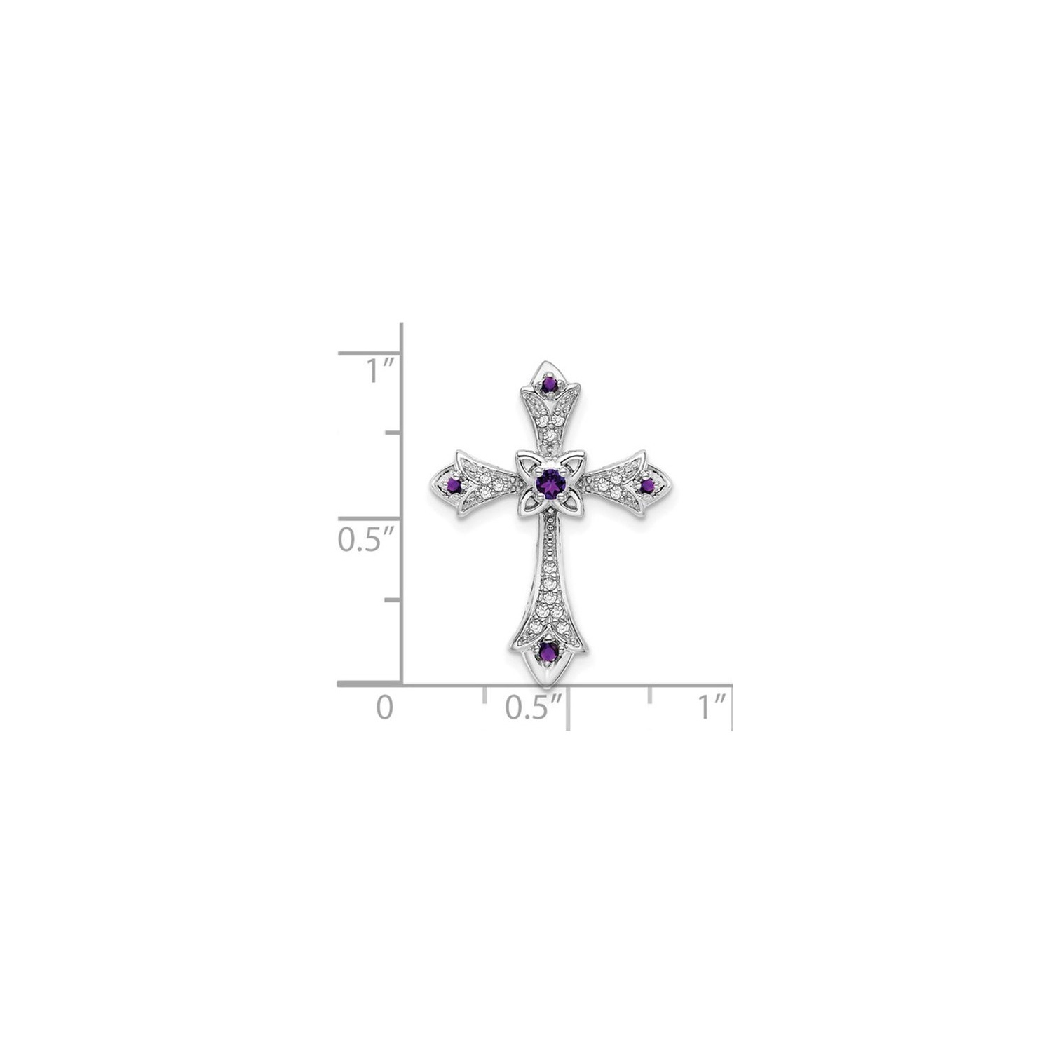 1/10 Carat Amethyst Cross Pendant Necklace with Diamonds in 10K White Gold with Chain