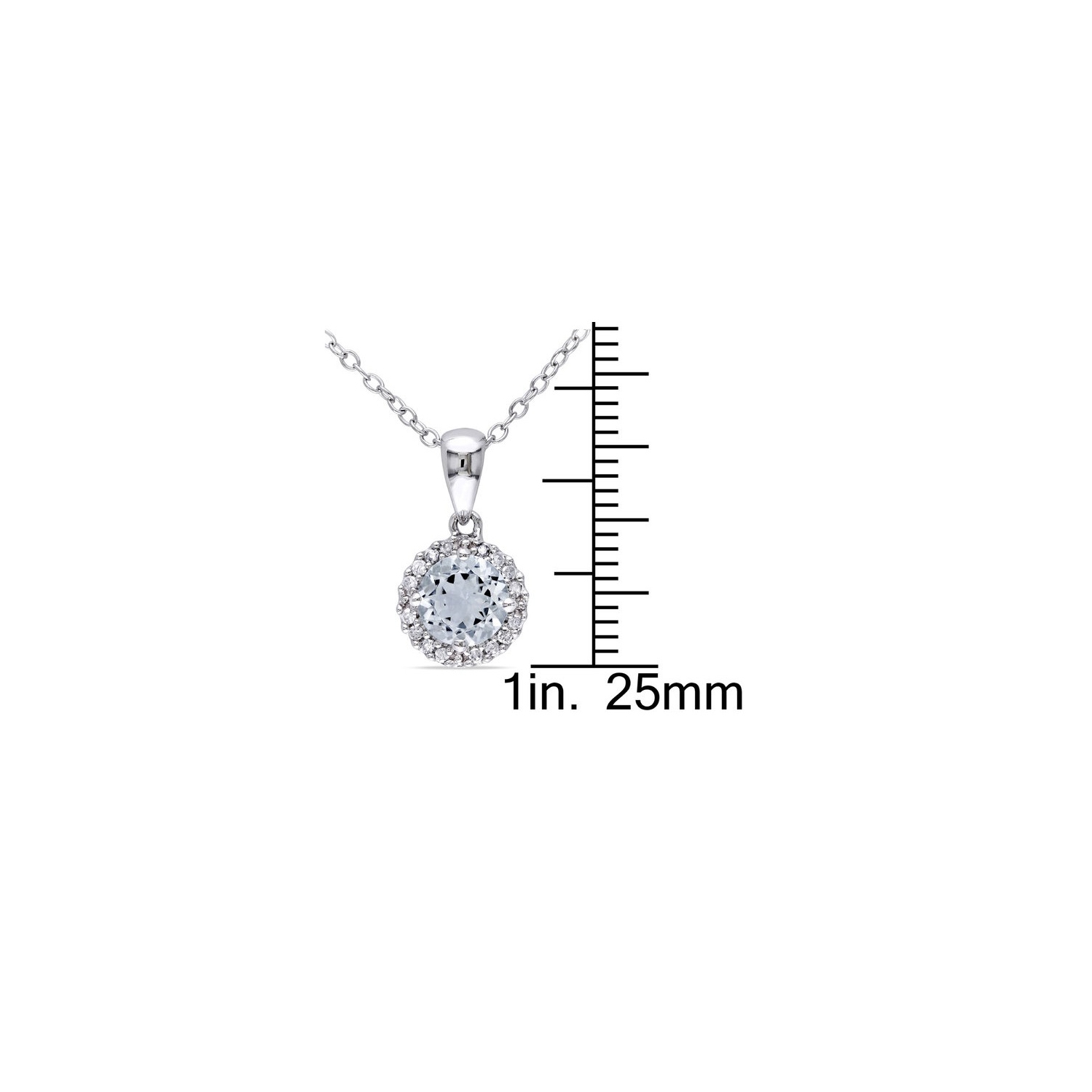 3/4 Carat Aquamarine Halo Pendant Necklace in Sterling Silver with Chain