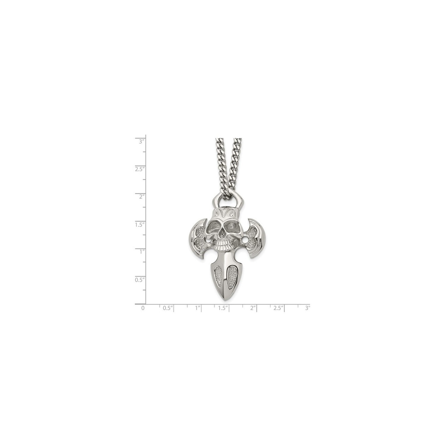 Stainless Steel Polished Skull and Cross Pendant Necklace with Chain