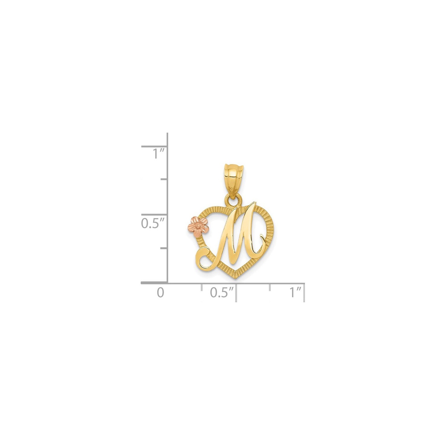 14K Yellow Gold Initial -M- Heart Necklace Pendant Charm with Chain