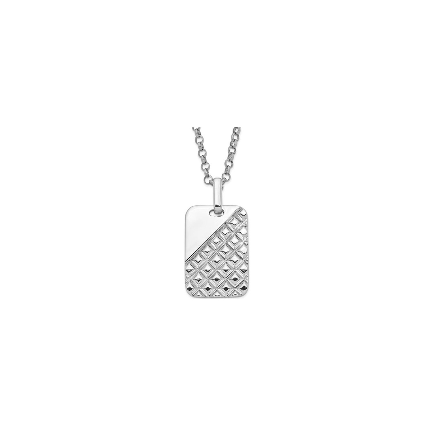 Mens Sterling Silver Textured Dog Tag Pendant Necklace with Chain