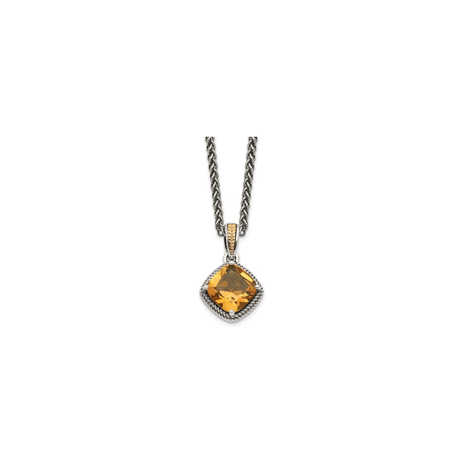 2.20 Carat Citrine Drop Pendant Necklace in Antiqued Sterling Silver with Chain
