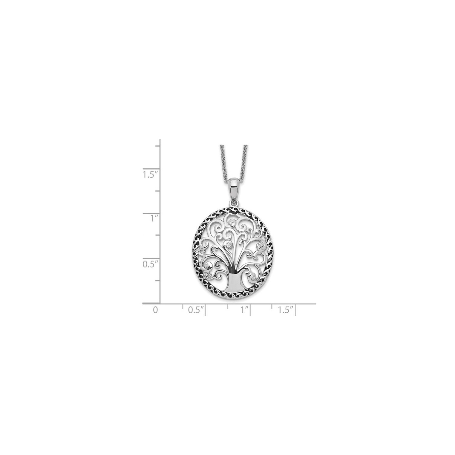 Tree of Life - Pendant Necklace in Antiqued Sterling Silver with Synthetic Cubic Zirconia