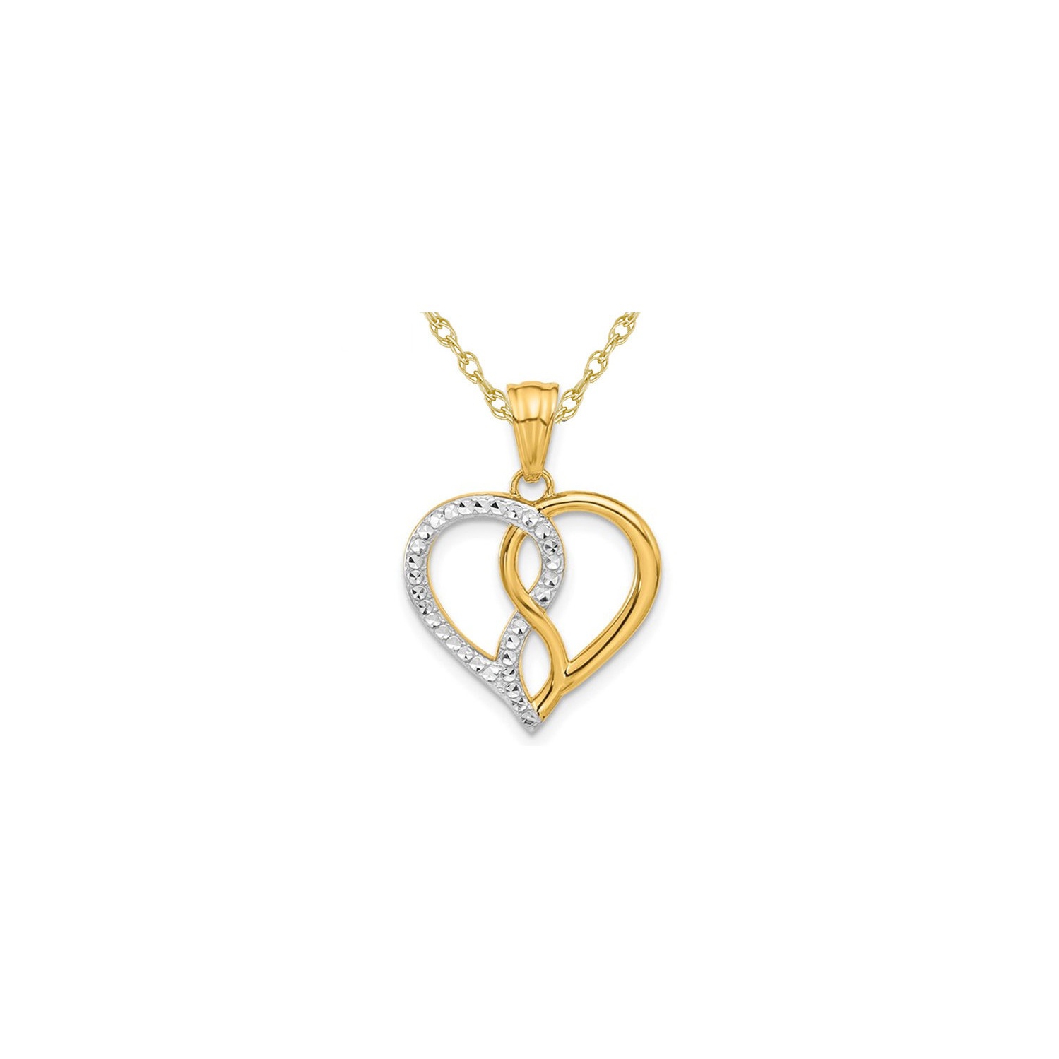 14K Yellow Gold Heart Charm Pendant Necklace with Chain