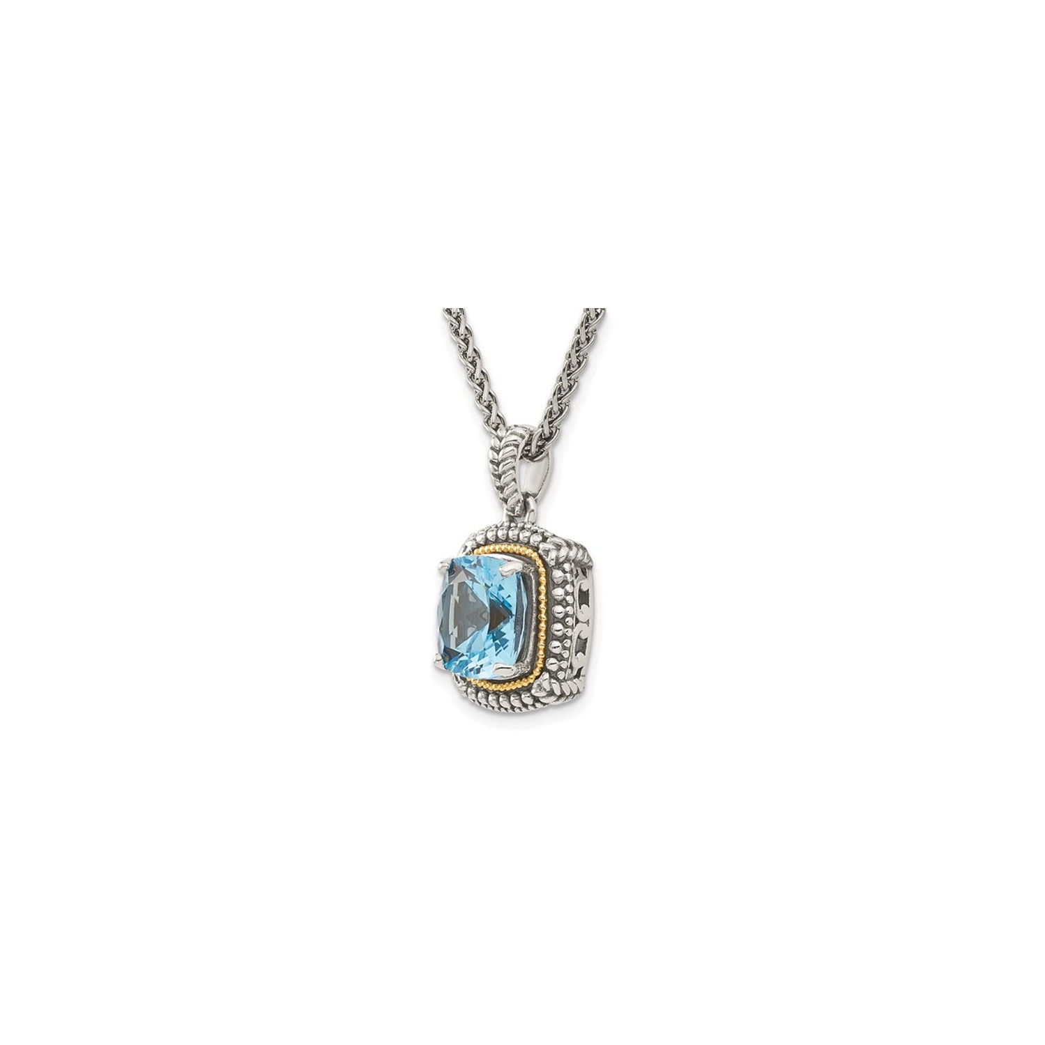 4.50 Carat Swiss Blue Topaz Pendant Necklace in Antiqued Sterling Silver with Chain