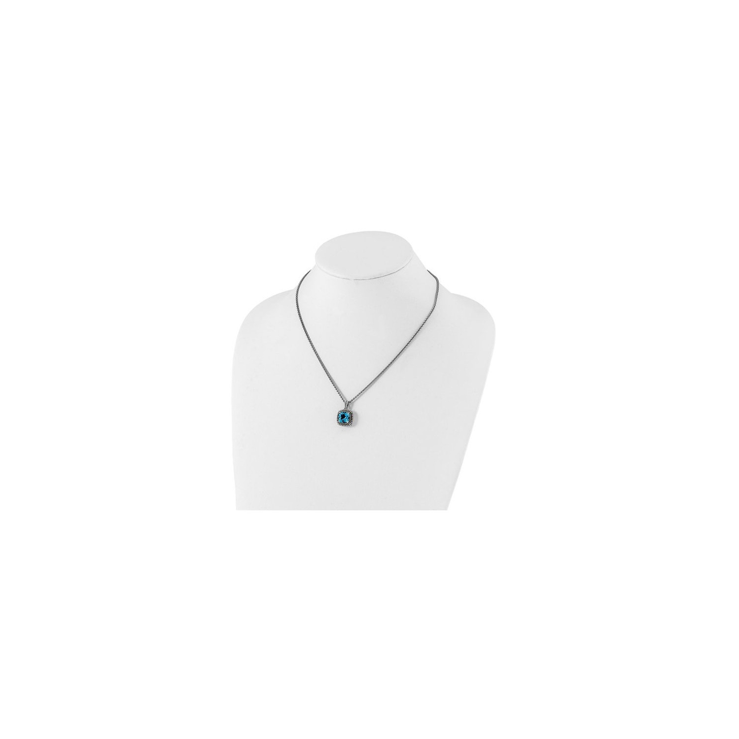 4.50 Carat Swiss Blue Topaz Pendant Necklace in Antiqued Sterling Silver with Chain