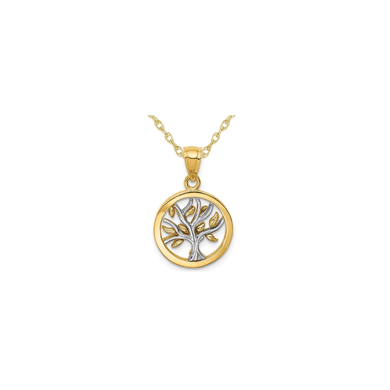 14K Yellow Gold Polished Tree of Life Pendant Necklace with Chain