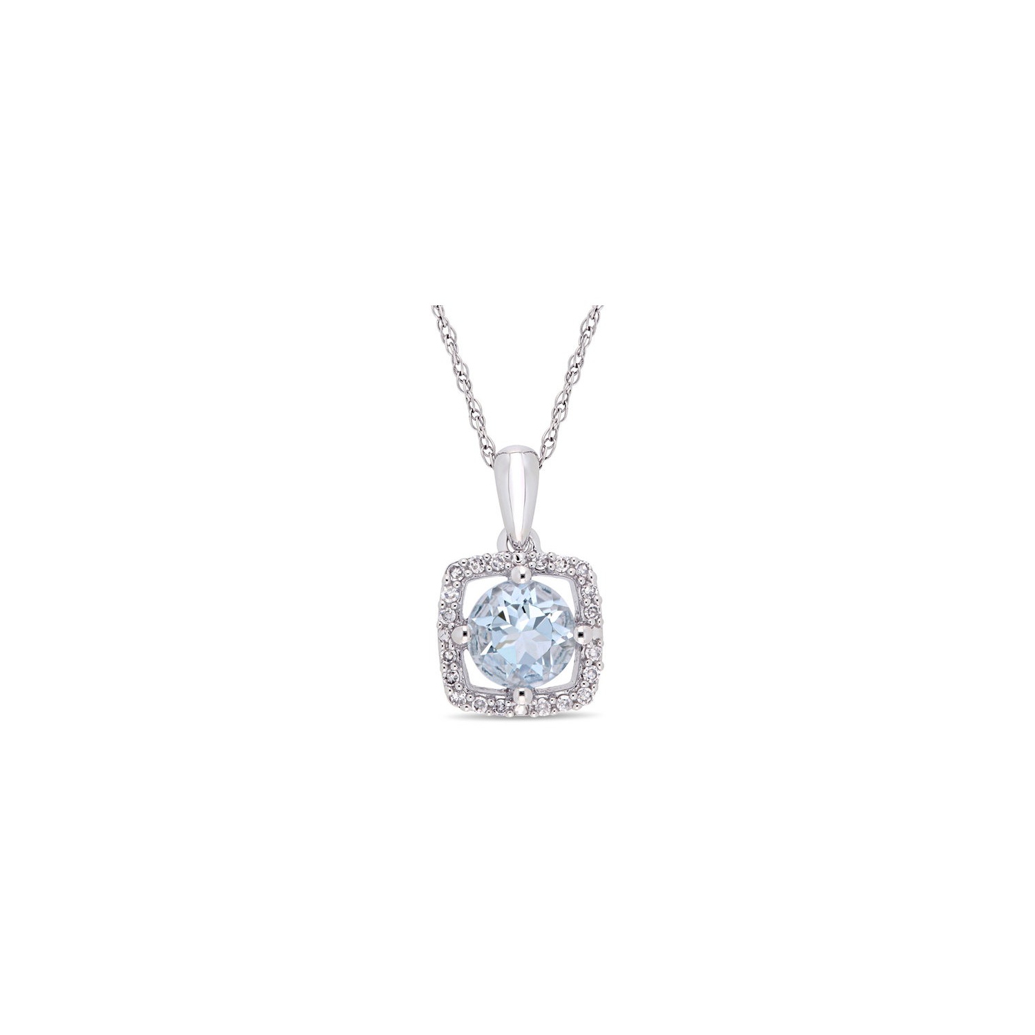 3/4 Carat Aquamarine Pendant Necklace with Diamonds in 10K White Gold with Chain
