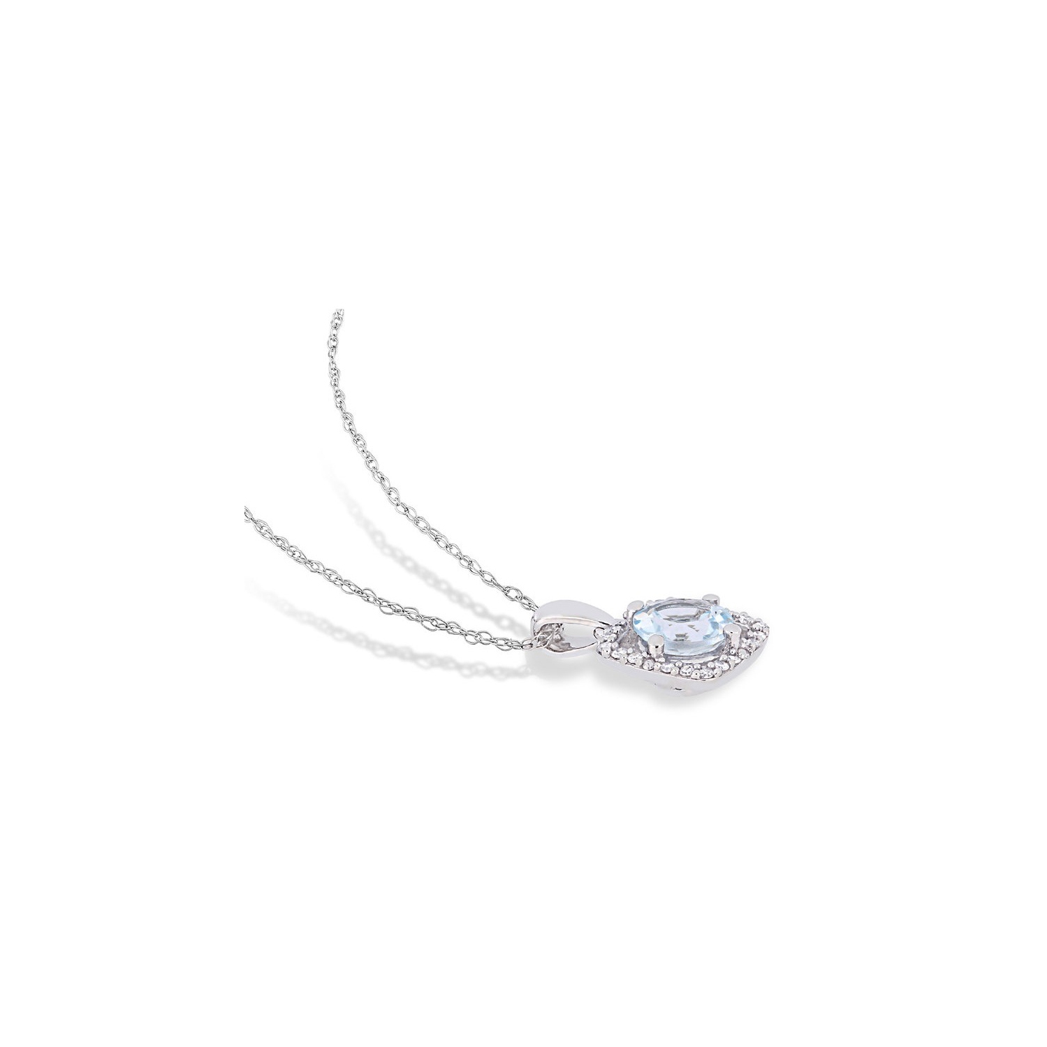 3/4 Carat Aquamarine Pendant Necklace with Diamonds in 10K White Gold with Chain