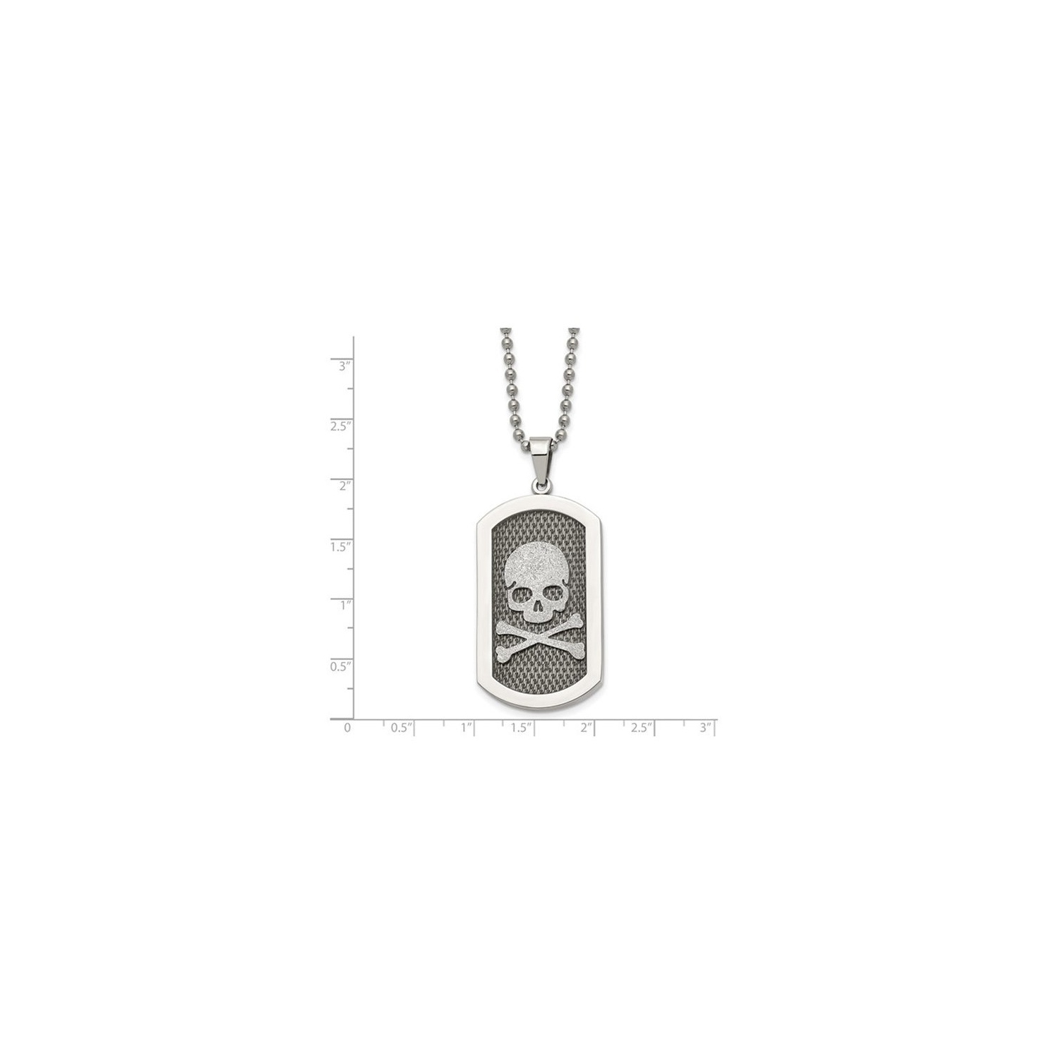 Mens Stainless Steel Polished Laser Cut Skull and Crossbones Dog Tag Pendant Necklace with Chain