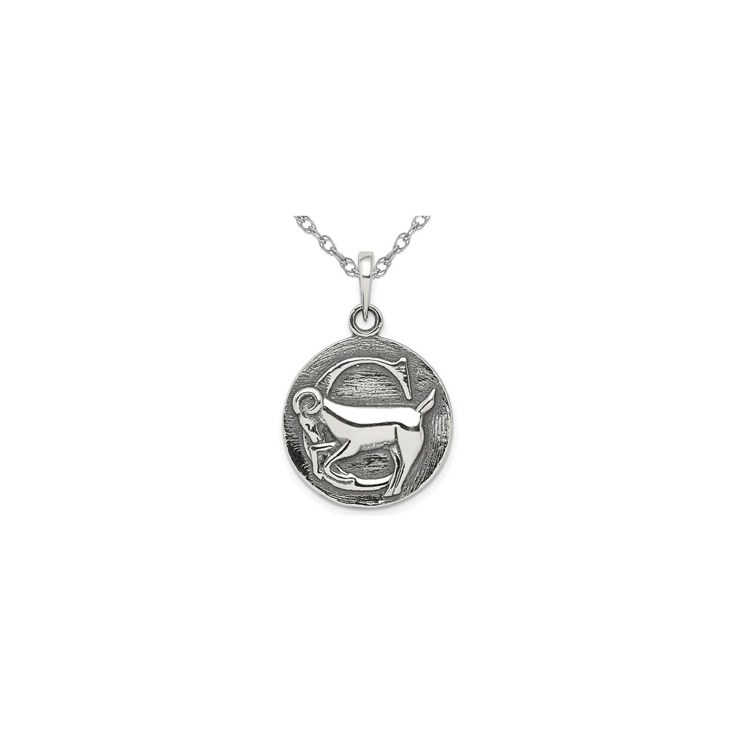 Sterling Silver CAPRICORN Charm Astrology Zodiac Pendant Necklace with Antique Finish and Chain
