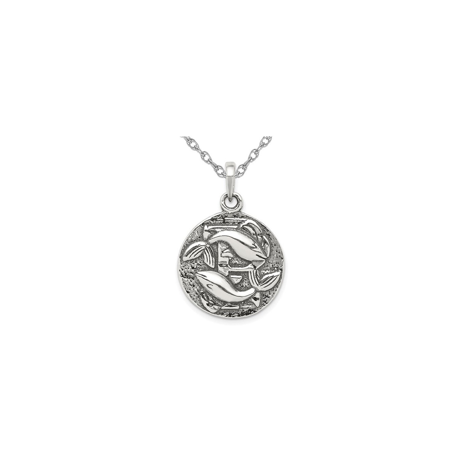 Sterling Silver Pisces Charm Astrology Zodiac Pendant Necklace with Antique Finish andChain