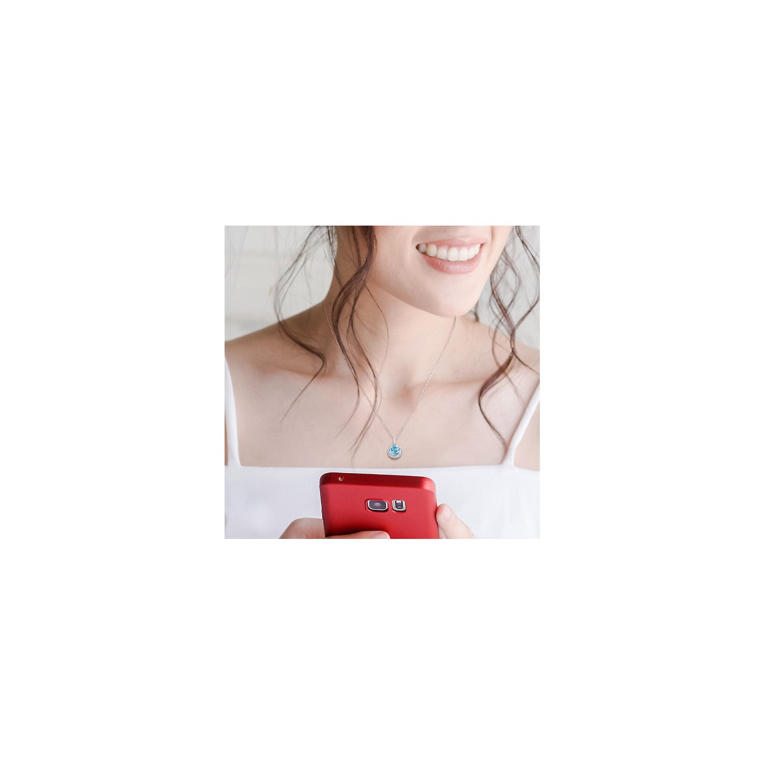 3.96 Carat White and Blue Topaz Halo Pendant Necklace in Sterling Silver With Chain