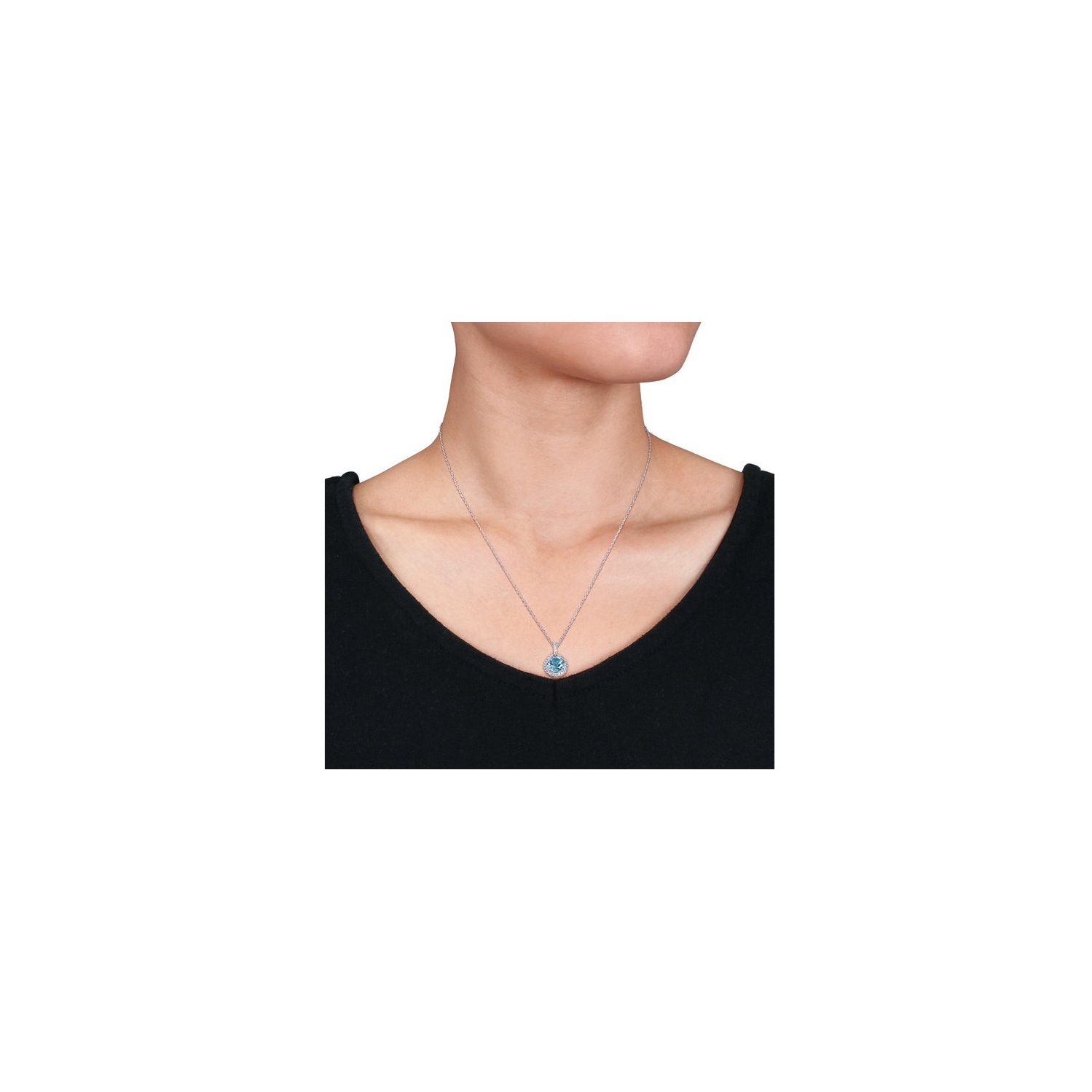 3.96 Carat White and Blue Topaz Halo Pendant Necklace in Sterling Silver With Chain