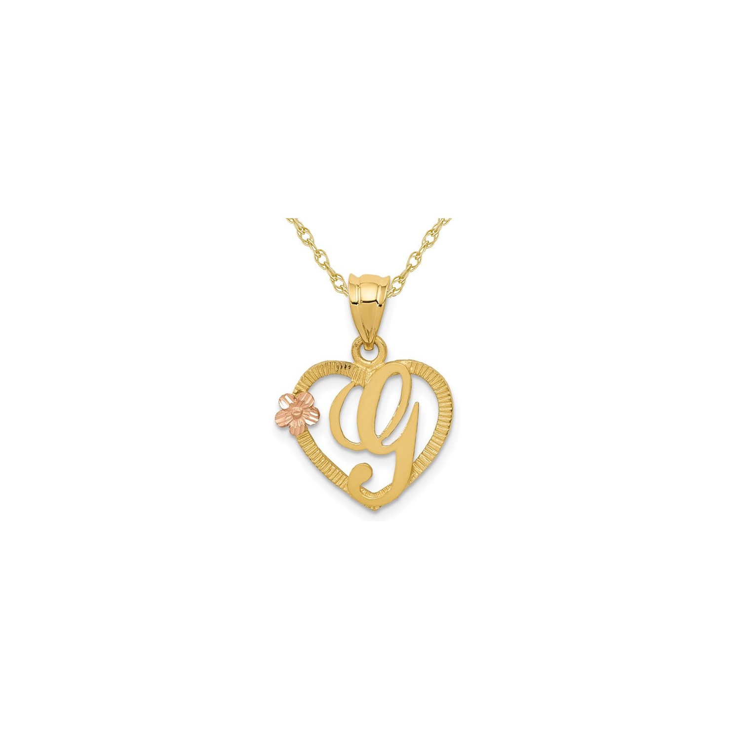 14K Yellow Gold Initial -G- Heart Necklace Pendant Charm with Chain