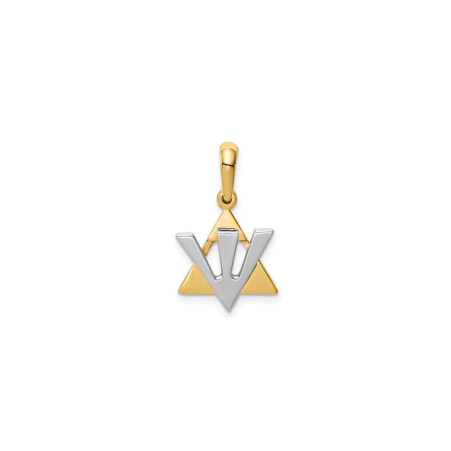 14K Yellow and White Gold Star of David Shin Pendant Necklace