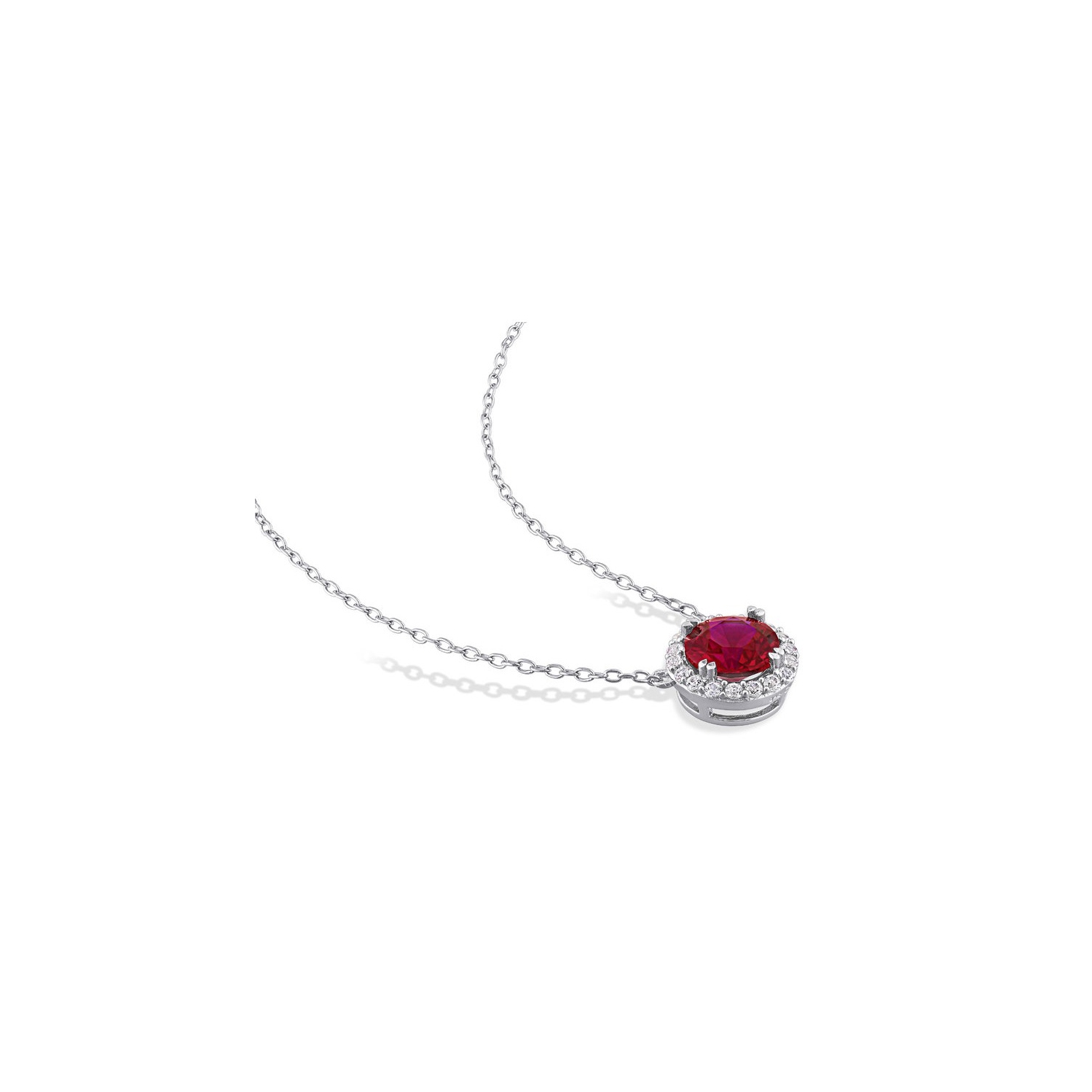 2.76 Carat Lab-Created Ruby and White Sapphire Halo Pendant Necklace in Sterling Silver with Chain