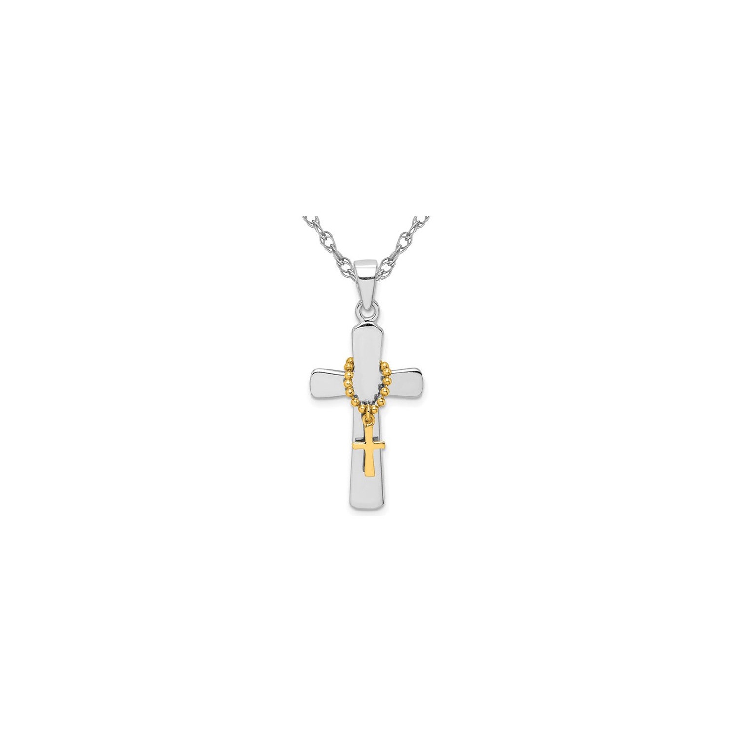 Sterling Silver Polished Double Cross Pendant Necklace with Chain