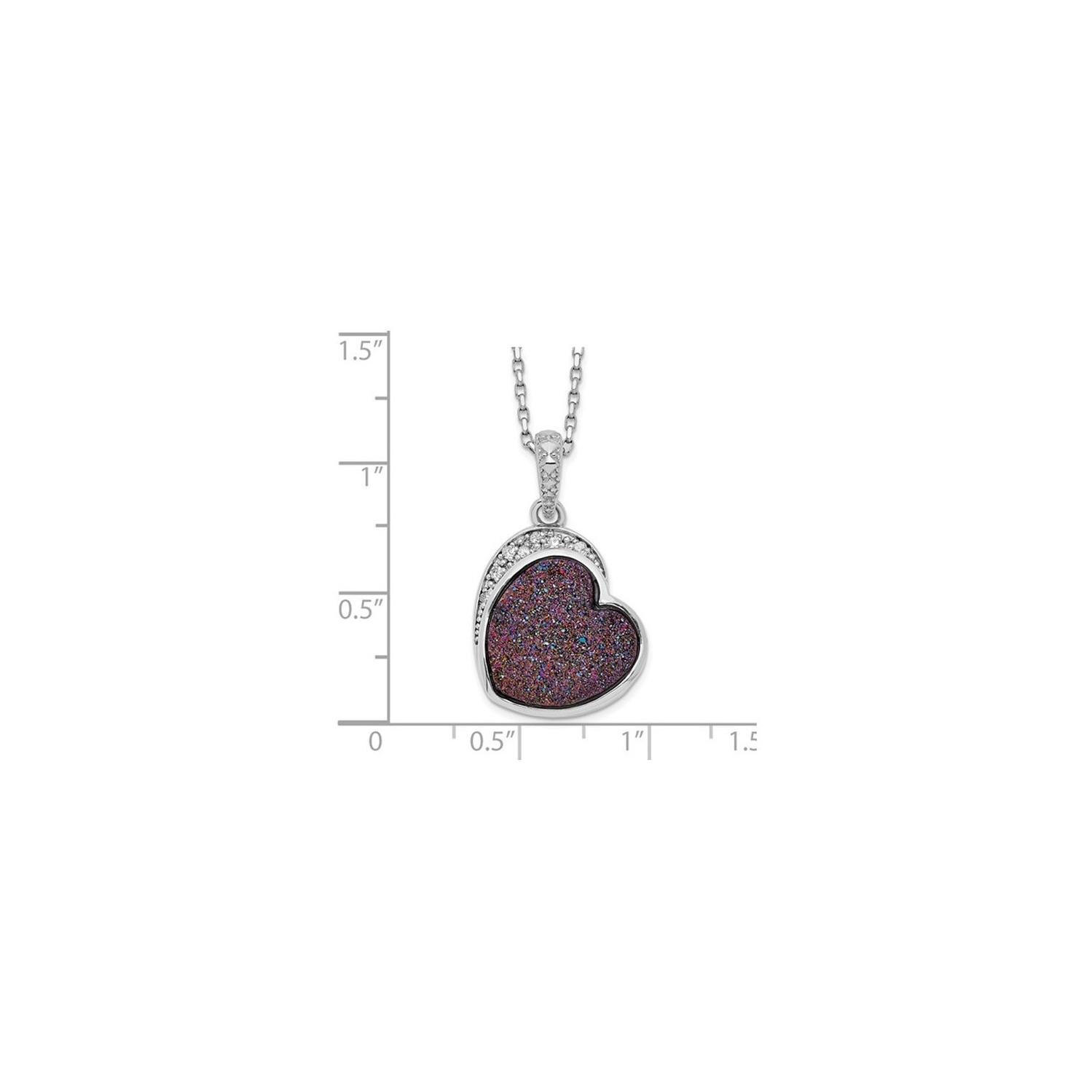 Pink Druzy Quartz Heart Pendant Necklace in Sterling Silver with Chain and Accent Diamonds