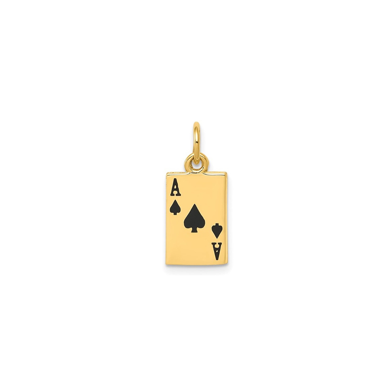 14K Yellow Gold Black Enamel Ace of Spades Card Charm Pendant (No Chain)