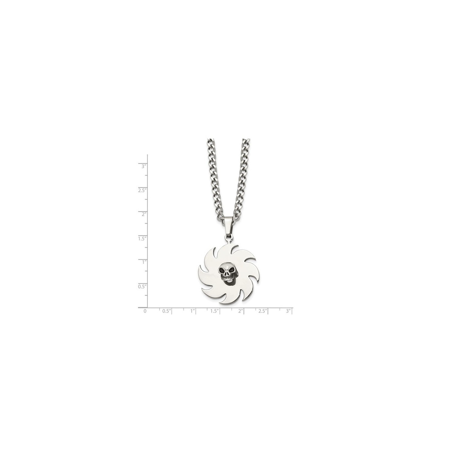 Stainless Steel Polished Skull on Saw Blade Pendant Necklace with Chain