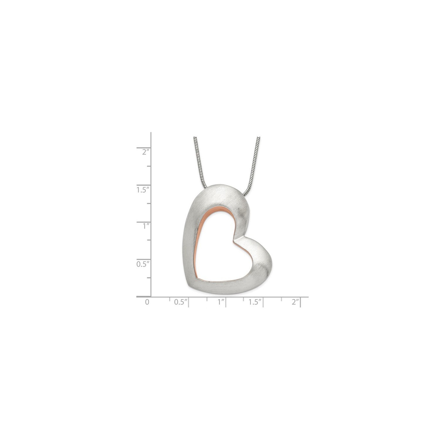 Stainless Steel Brushed Heart Pendant Necklace with 17.5 inch Chain